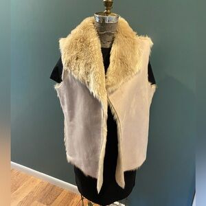 LOFT Cream and Tan Faux Fur and Suede Reversible Vest